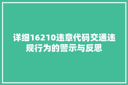 详细16210违章代码交通违规行为的警示与反思