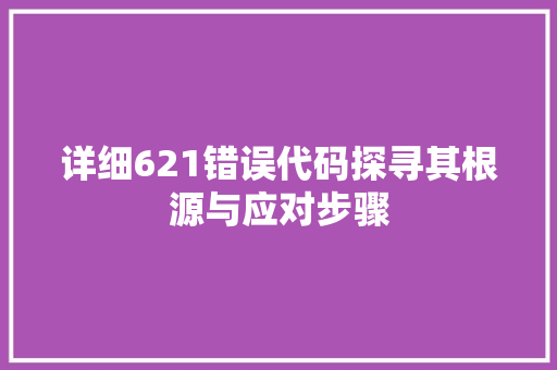 详细621错误代码探寻其根源与应对步骤 神马SEO