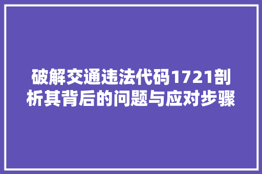 破解交通违法代码1721剖析其背后的问题与应对步骤