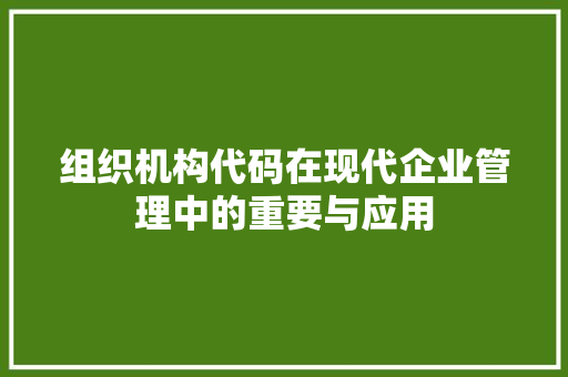 组织机构代码在现代企业管理中的重要与应用 神马SEO