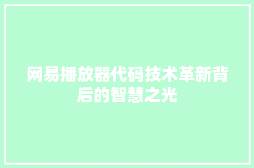 网易播放器代码技术革新背后的智慧之光