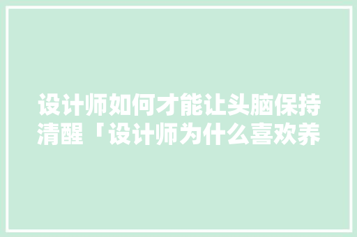 设计师如何才能让头脑保持清醒「设计师为什么喜欢养猫」