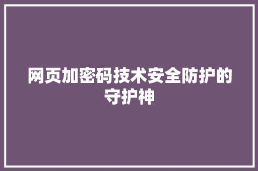 网页加密码技术安全防护的守护神 神马SEO
