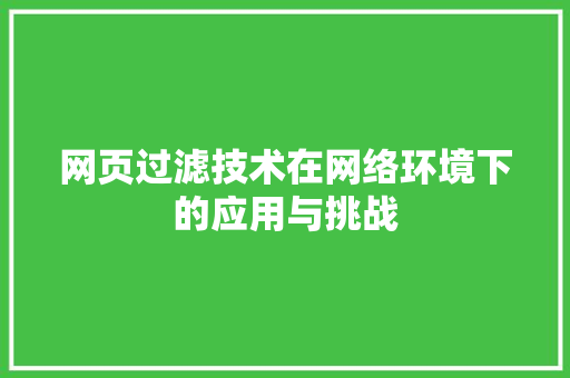 网页过滤技术在网络环境下的应用与挑战