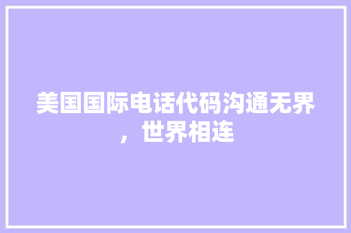美国国际电话代码沟通无界，世界相连