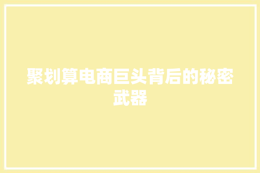聚划算电商巨头背后的秘密武器 神马SEO
