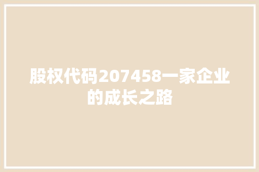 股权代码207458一家企业的成长之路