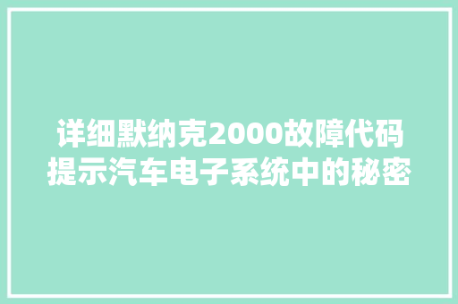 详细默纳克2000故障代码提示汽车电子系统中的秘密 神马SEO
