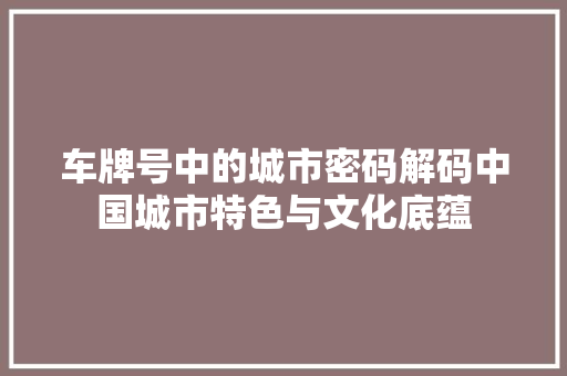 车牌号中的城市密码解码中国城市特色与文化底蕴 搜狗SEO