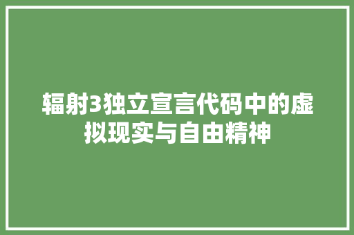 辐射3独立宣言代码中的虚拟现实与自由精神 神马SEO 辐射3独立宣言代码中的虚拟现实与自由精神 神马SEO