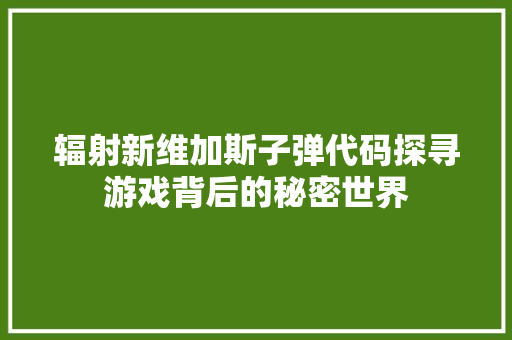 辐射新维加斯子弹代码探寻游戏背后的秘密世界