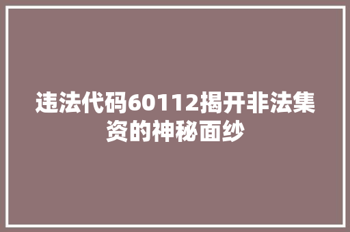 违法代码60112揭开非法集资的神秘面纱