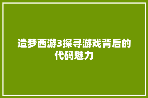 造梦西游3探寻游戏背后的代码魅力