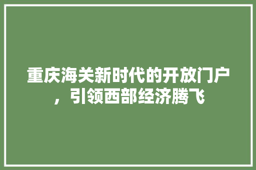重庆海关新时代的开放门户，引领西部经济腾飞