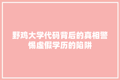 野鸡大学代码背后的真相警惕虚假学历的陷阱