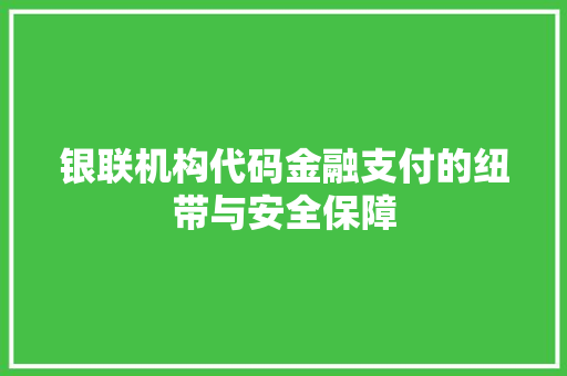 银联机构代码金融支付的纽带与安全保障