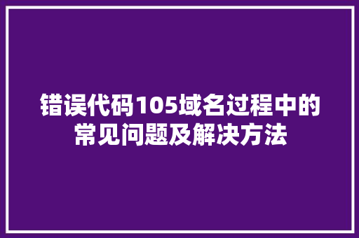 错误代码105域名过程中的常见问题及解决方法