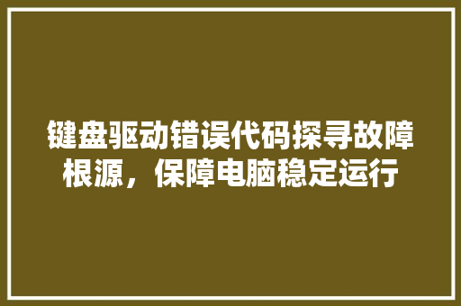 键盘驱动错误代码探寻故障根源，保障电脑稳定运行