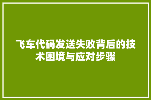 飞车代码发送失败背后的技术困境与应对步骤