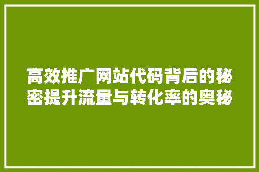 高效推广网站代码背后的秘密提升流量与转化率的奥秘 搜狗SEO