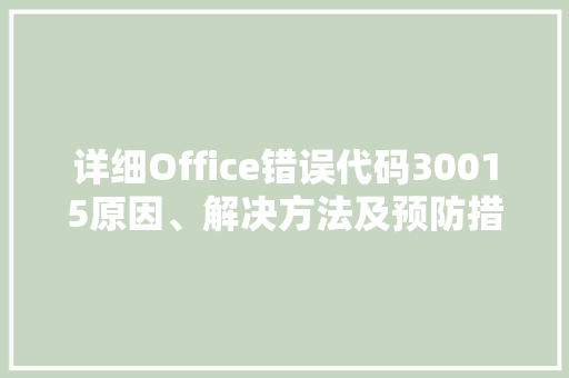 详细Office错误代码30015原因、解决方法及预防措施