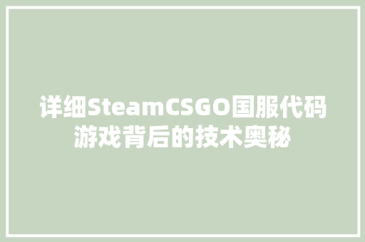 详细SteamCSGO国服代码游戏背后的技术奥秘