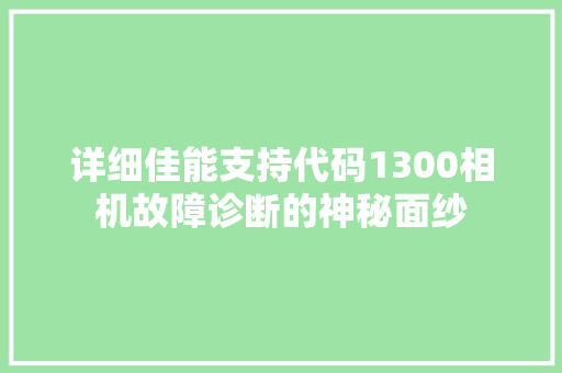 详细佳能支持代码1300相机故障诊断的神秘面纱