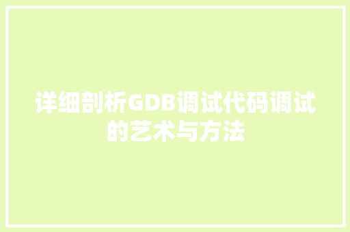 详细剖析GDB调试代码调试的艺术与方法