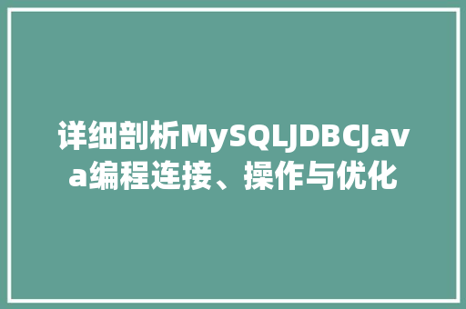 详细剖析MySQLJDBCJava编程连接、操作与优化 GoogleSEO