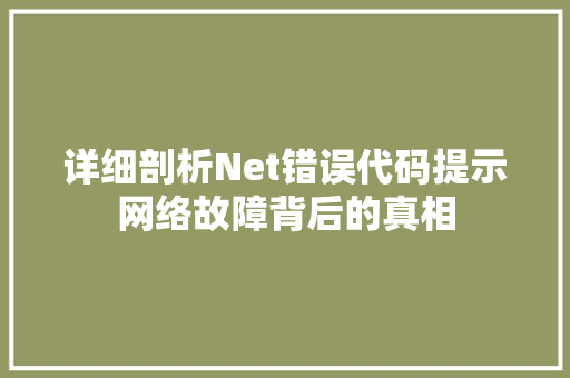 详细剖析Net错误代码提示网络故障背后的真相