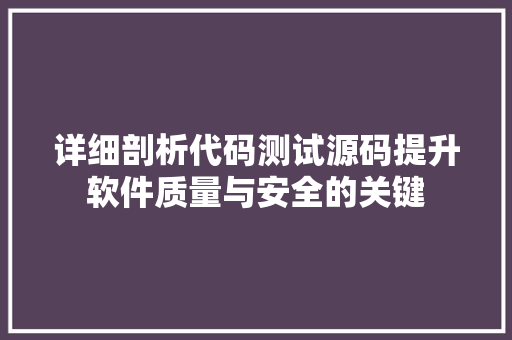 详细剖析代码测试源码提升软件质量与安全的关键