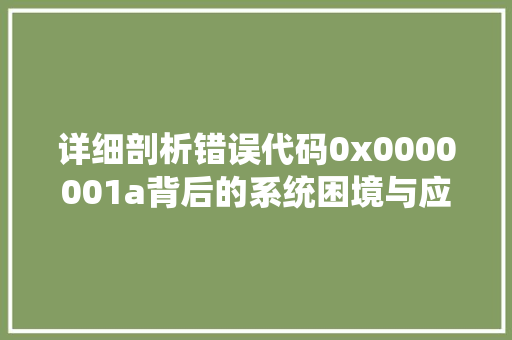 详细剖析错误代码0x0000001a背后的系统困境与应对步骤 神马SEO