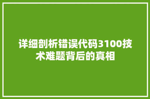 详细剖析错误代码3100技术难题背后的真相 GoogleSEO