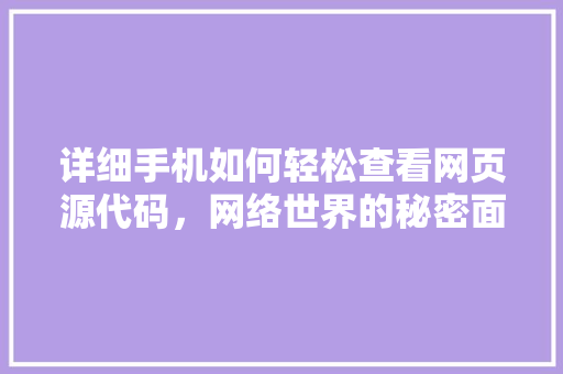 详细手机如何轻松查看网页源代码，网络世界的秘密面纱 搜狗SEO