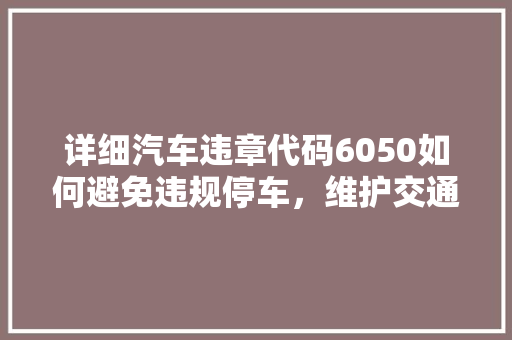 详细汽车违章代码6050如何避免违规停车，维护交通秩序