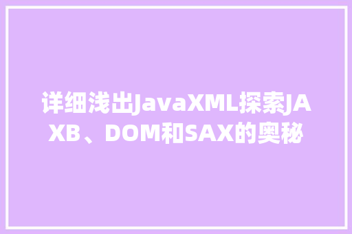 详细浅出JavaXML探索JAXB、DOM和SAX的奥秘 必应SEO