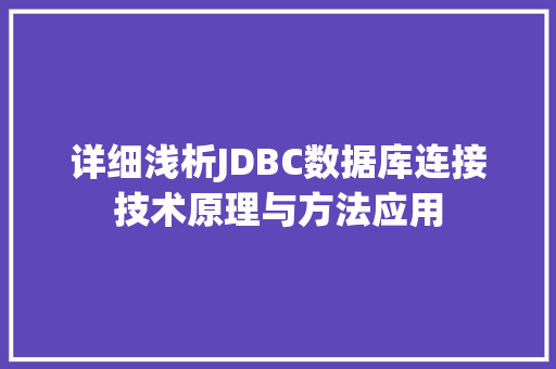 详细浅析JDBC数据库连接技术原理与方法应用 必应SEO