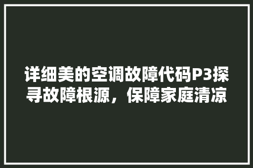 详细美的空调故障代码P3探寻故障根源，保障家庭清凉生活 百度SEO