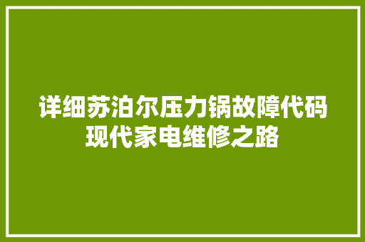 详细苏泊尔压力锅故障代码现代家电维修之路 百度SEO