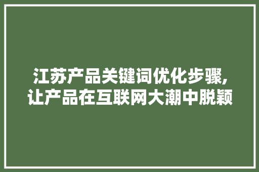 江苏产品关键词优化步骤,让产品在互联网大潮中脱颖而出 GoogleSEO