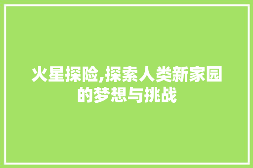 火星探险,探索人类新家园的梦想与挑战 神马SEO