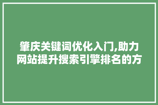肇庆关键词优化入门,助力网站提升搜索引擎排名的方法 神马SEO
