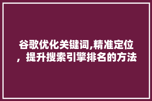 谷歌优化关键词,精准定位，提升搜索引擎排名的方法 搜狗SEO