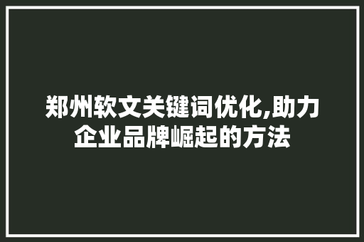 郑州软文关键词优化,助力企业品牌崛起的方法 神马SEO