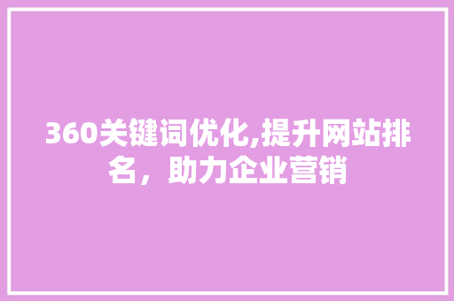 360关键词优化,提升网站排名，助力企业营销 GoogleSEO