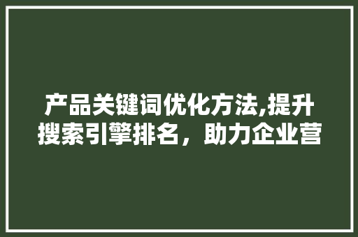产品关键词优化方法,提升搜索引擎排名，助力企业营销 百度SEO