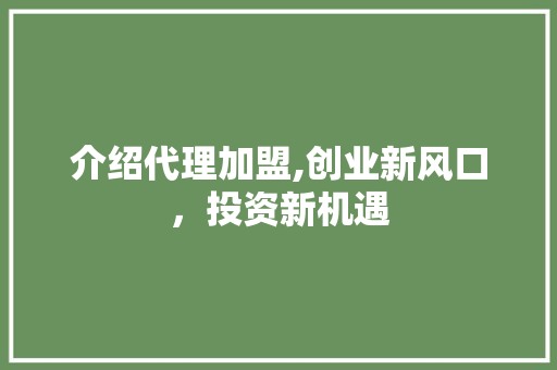 介绍代理加盟,创业新风口，投资新机遇 神马SEO