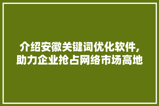 介绍安徽关键词优化软件,助力企业抢占网络市场高地