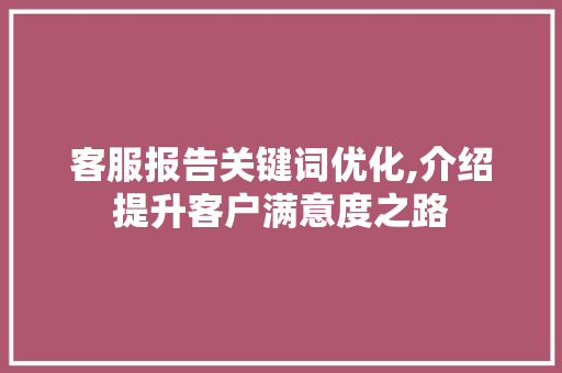 客服报告关键词优化,介绍提升客户满意度之路 百度SEO