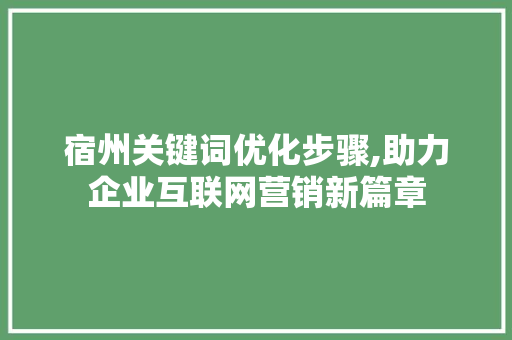 宿州关键词优化步骤,助力企业互联网营销新篇章